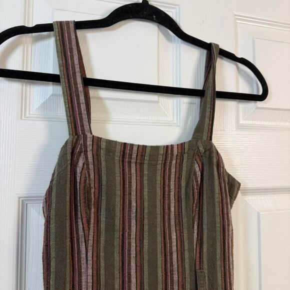 Aeropostale Striped Rayon Linen Overall Mini Dress S Green Pink Pockets - Picture 4 of 9